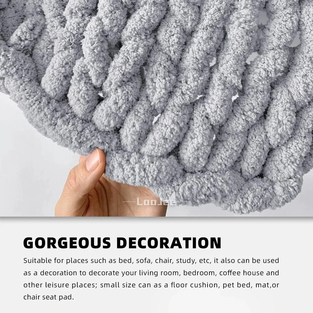 Chunky Knit Blanket - Gray Throw Blanket - Soft Chenille Throw - 40 x 60